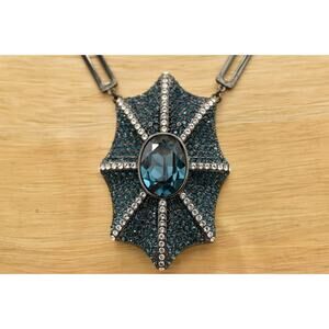Akkad Designer Necklace Pendant Web Blue Pave Rhinestone Sparkle Signed Bin2
